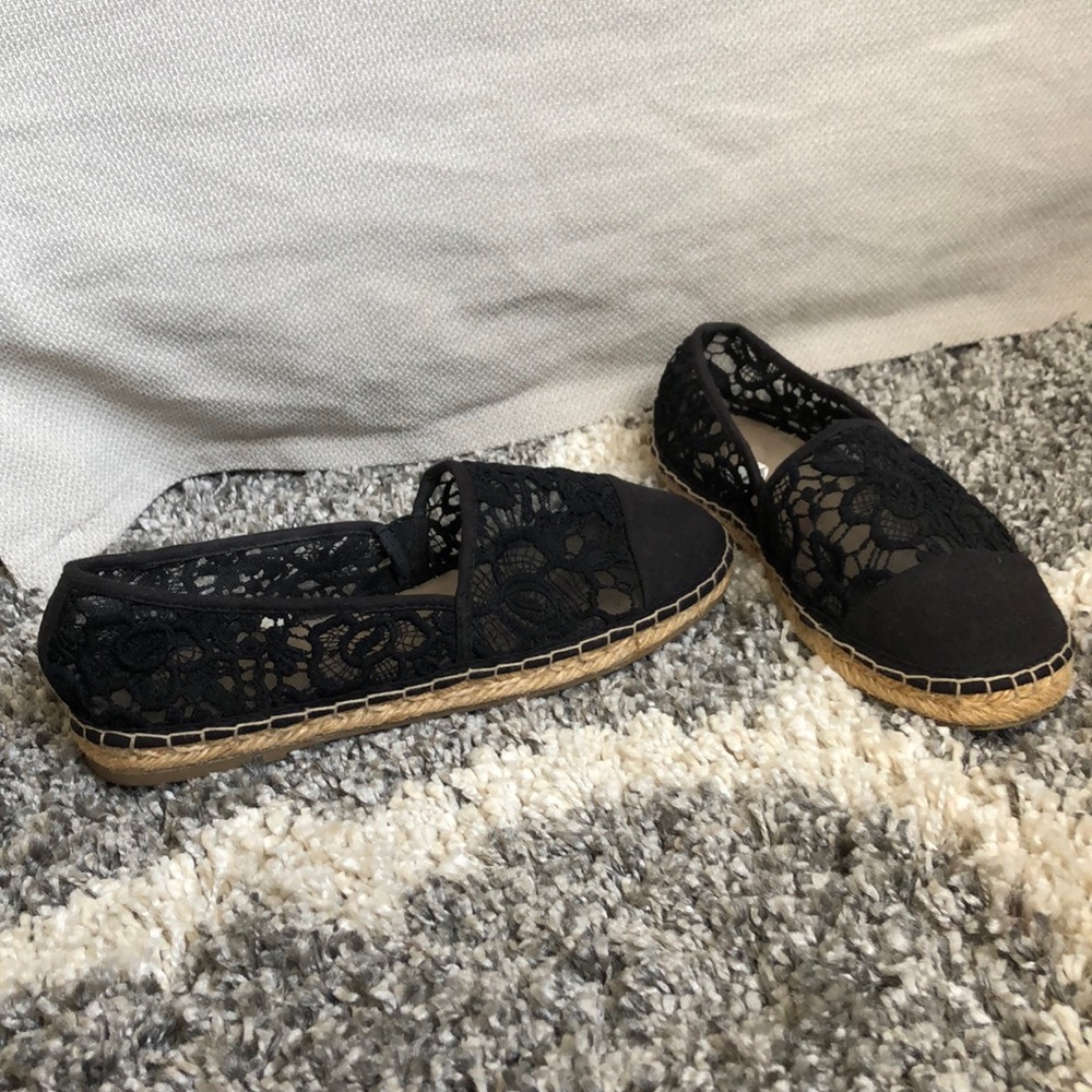 Black Lace Espadrille Flats